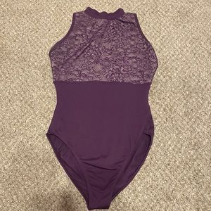 Adult Dark Purple High-Neck Lace Leotard